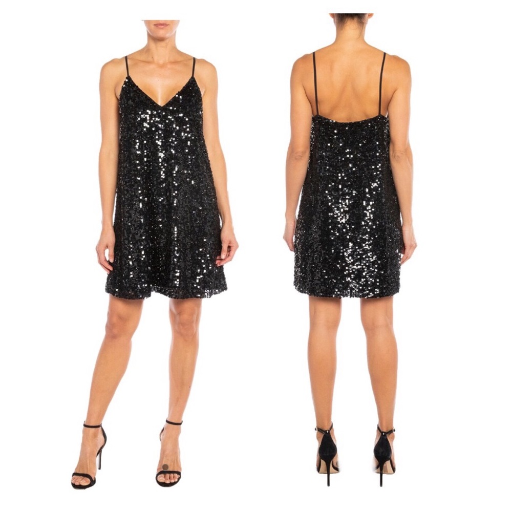 Twinset Luxury Sequin Black Spaghetti Strap Dress Size 6